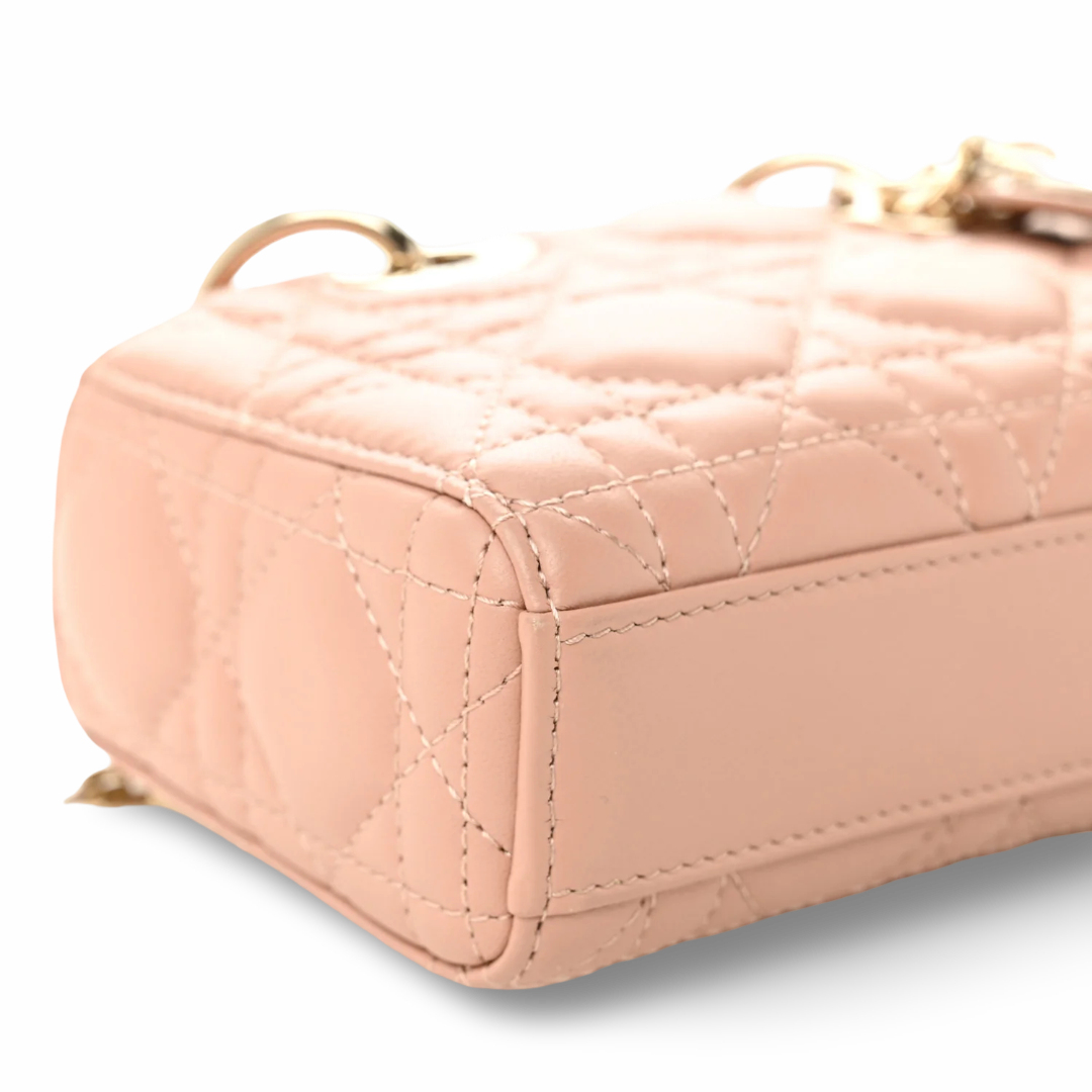 Dior Cannage Lambskin Mini D Joy Bag - GHW/Rose Des Vents