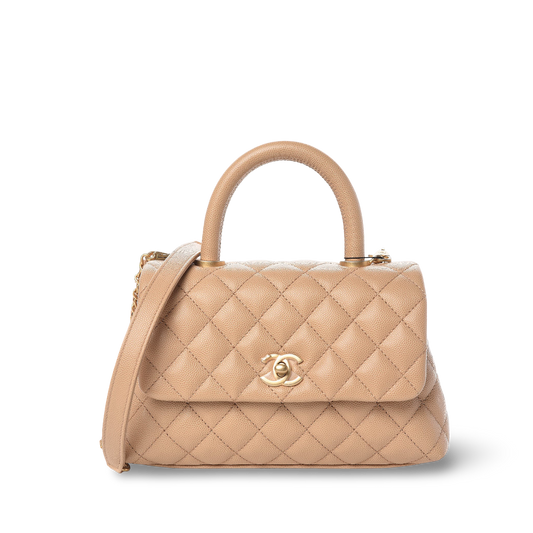 Chanel Quilted Caviar Small Cocohandle Bag- GHW/ Beige