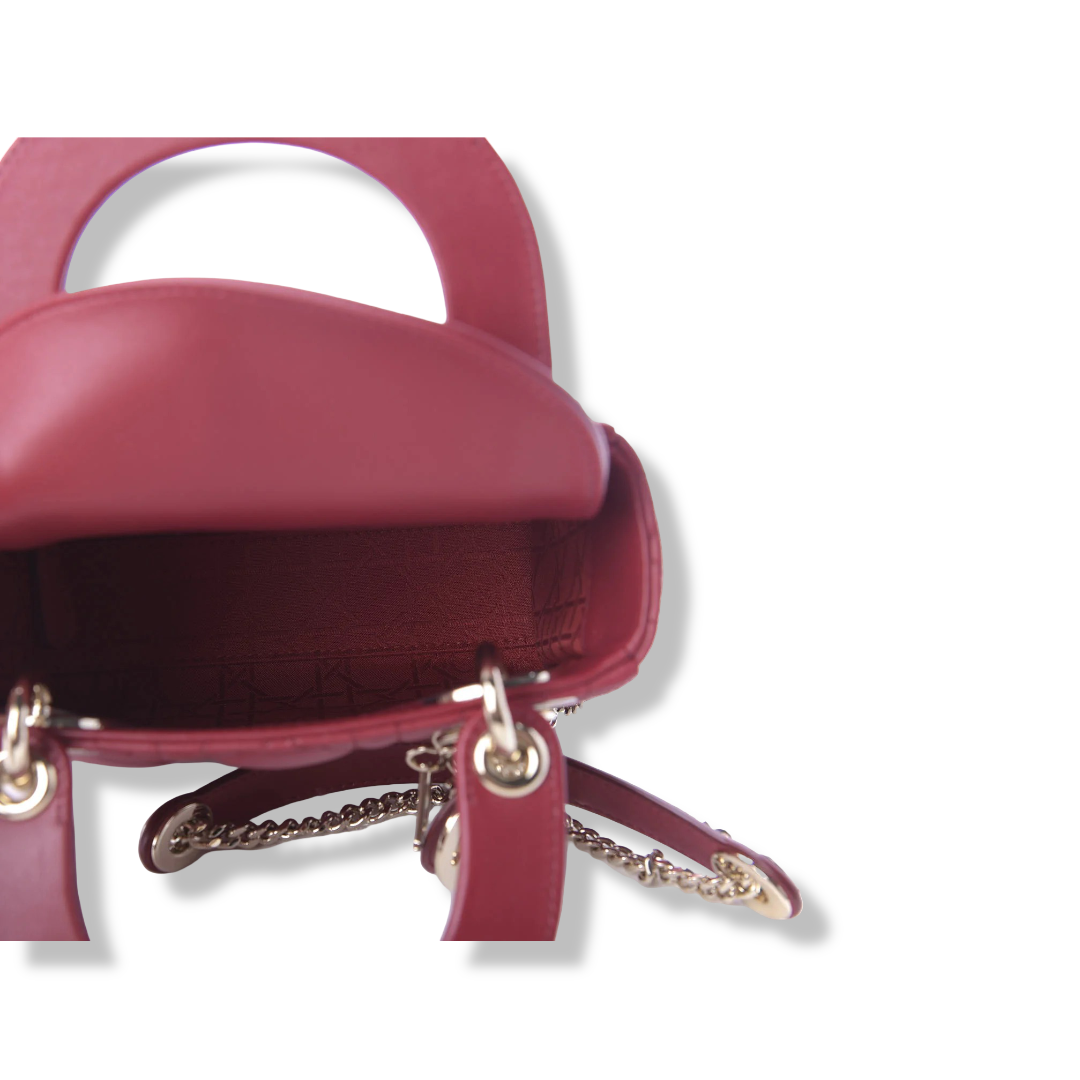 Dior Cannage Lambskin Mini Lady Bag- GHW / Red