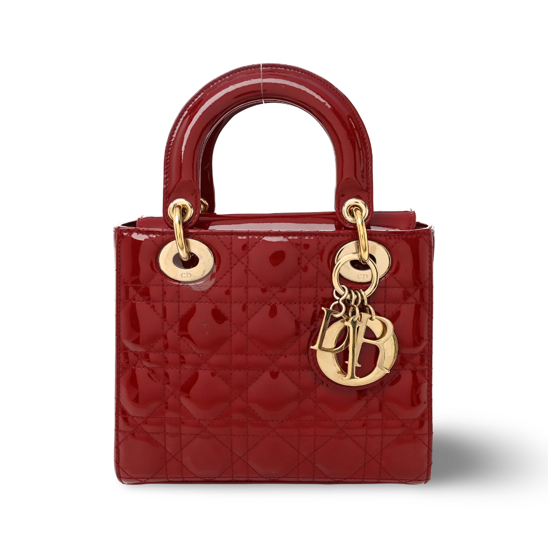 Dior Cannage Patent Small Lady Bag - GHW / Red