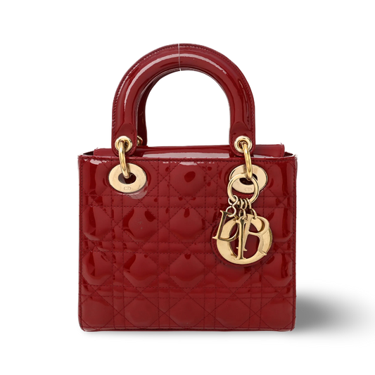 Dior Cannage Patent Small Lady Bag - GHW / Red