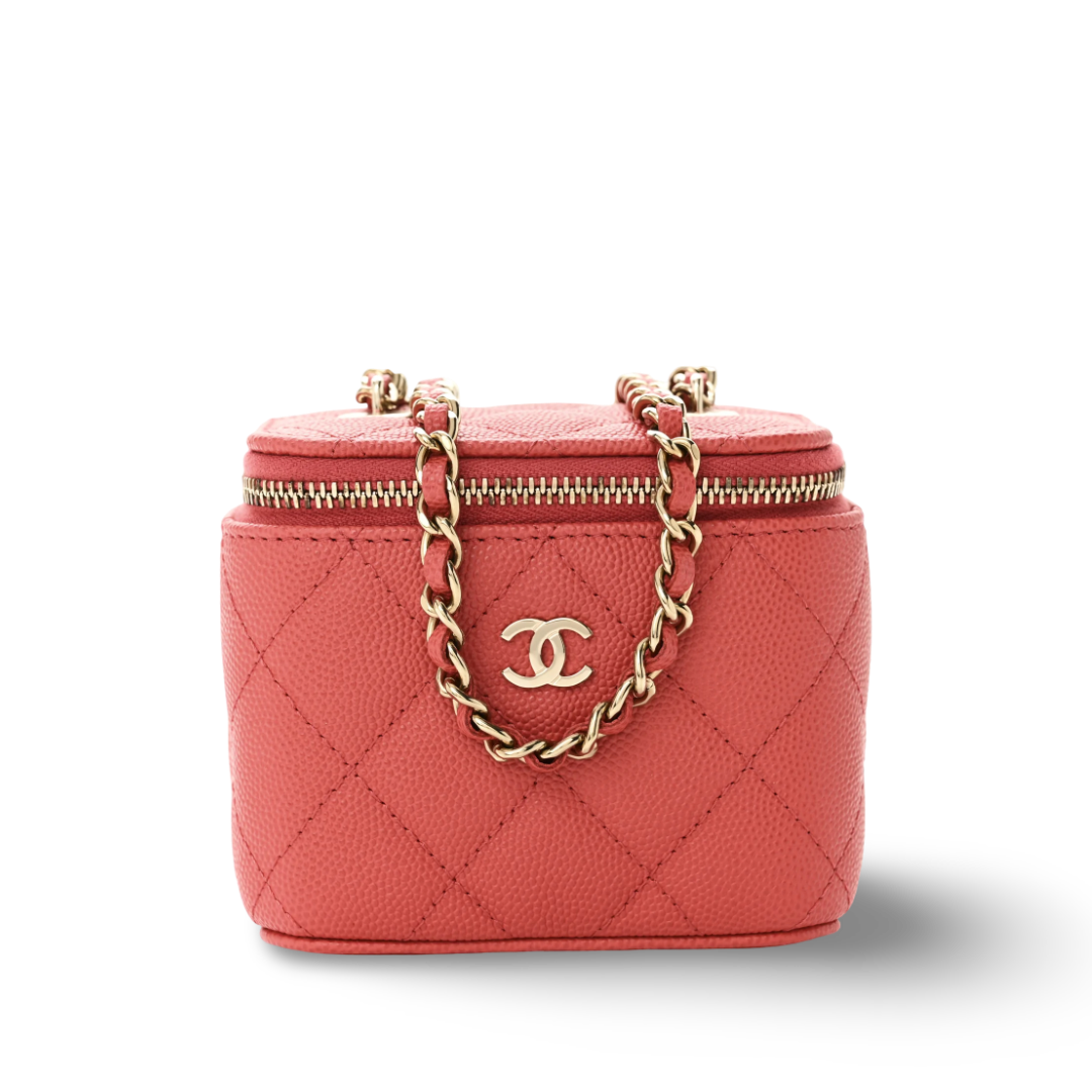 Chanel Quilted Caviar 23S  Mini Vanity Case - GHW/ Pink