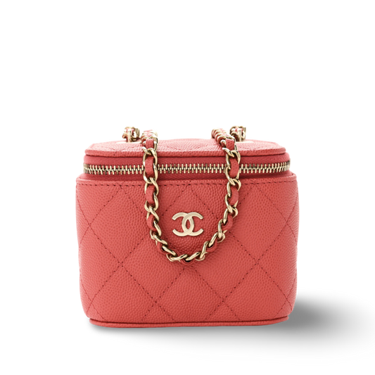 Chanel Quilted Caviar 23S  Mini Vanity Case - GHW/ Pink