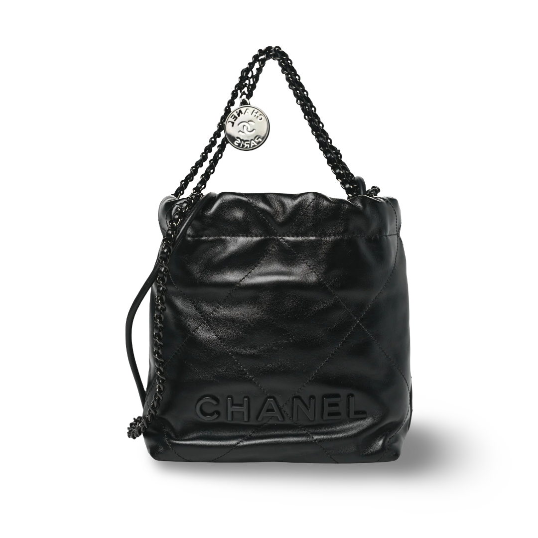 Chanel Quilted Shinny Lambskin So Black Mini 22 Bag - BHW / Black
