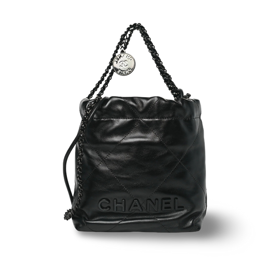 Chanel Quilted Shinny Lambskin So Black Mini 22 Bag - BHW / Black