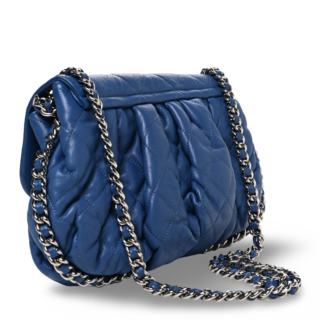 Chanel Quilted Washed LambskinMedium Chain Around Messenger Bag -SHW/  Blue