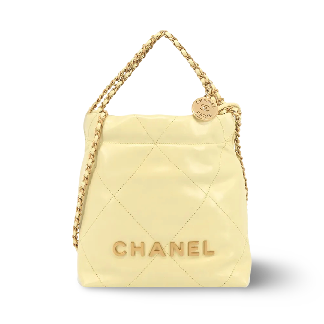 Chanel Quilted Shinny Lambskin Mini 22 Bag - GHW / Yellow