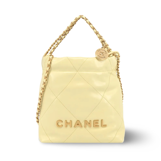 Chanel Quilted Shinny Lambskin Mini 22 Bag - GHW / Yellow