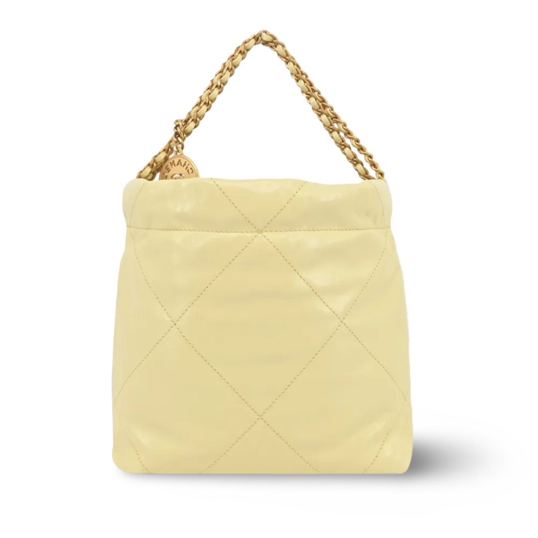Chanel Quilted Shinny Lambskin Mini 22 Bag - GHW / Yellow