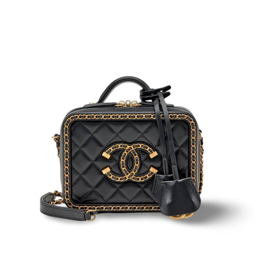 Chanel Quilted Lambskin Small CC Filigree Chain Around Vanity Case - GHW / Black