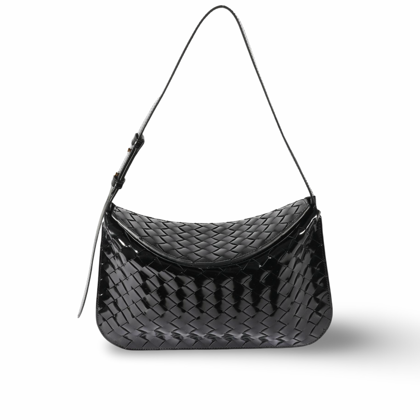 Bottega Veneta Black Patent Intrecciato Shoulder Bag Black