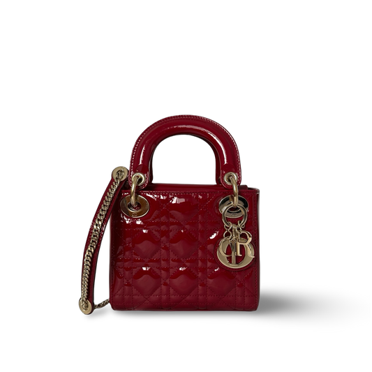 Dior Classic Patent Mini Lady Bag - GHW / Red