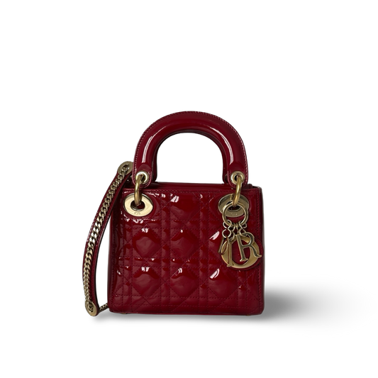 Dior Classic Patent Mini Lady Bag - GHW / Red