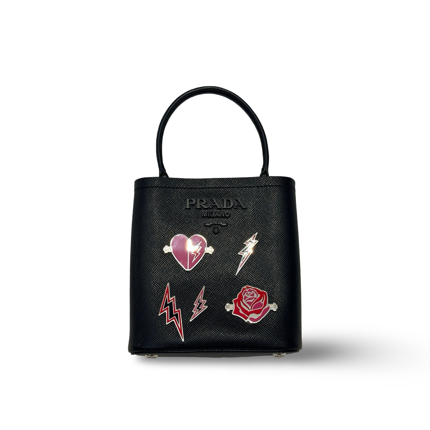 Prada Saffiano Smalto Small Panier Bucket Bag - SHW / Black