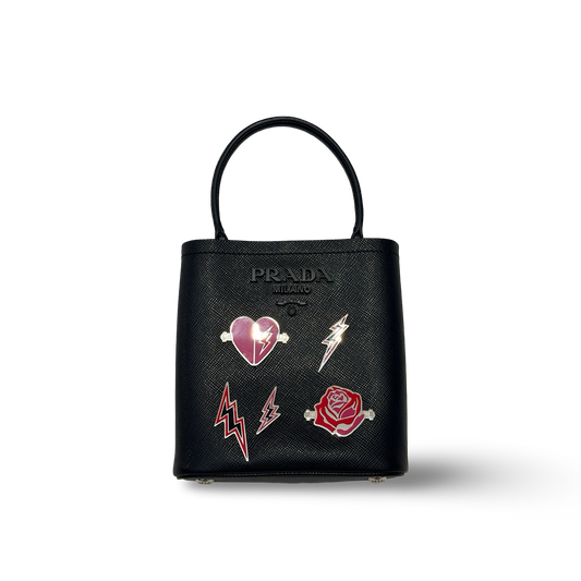 Prada Saffiano Smalto Small Panier Bucket Bag - SHW / Black
