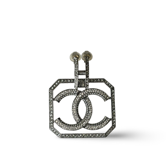 Chanel Rectangle Large Logo Earrings