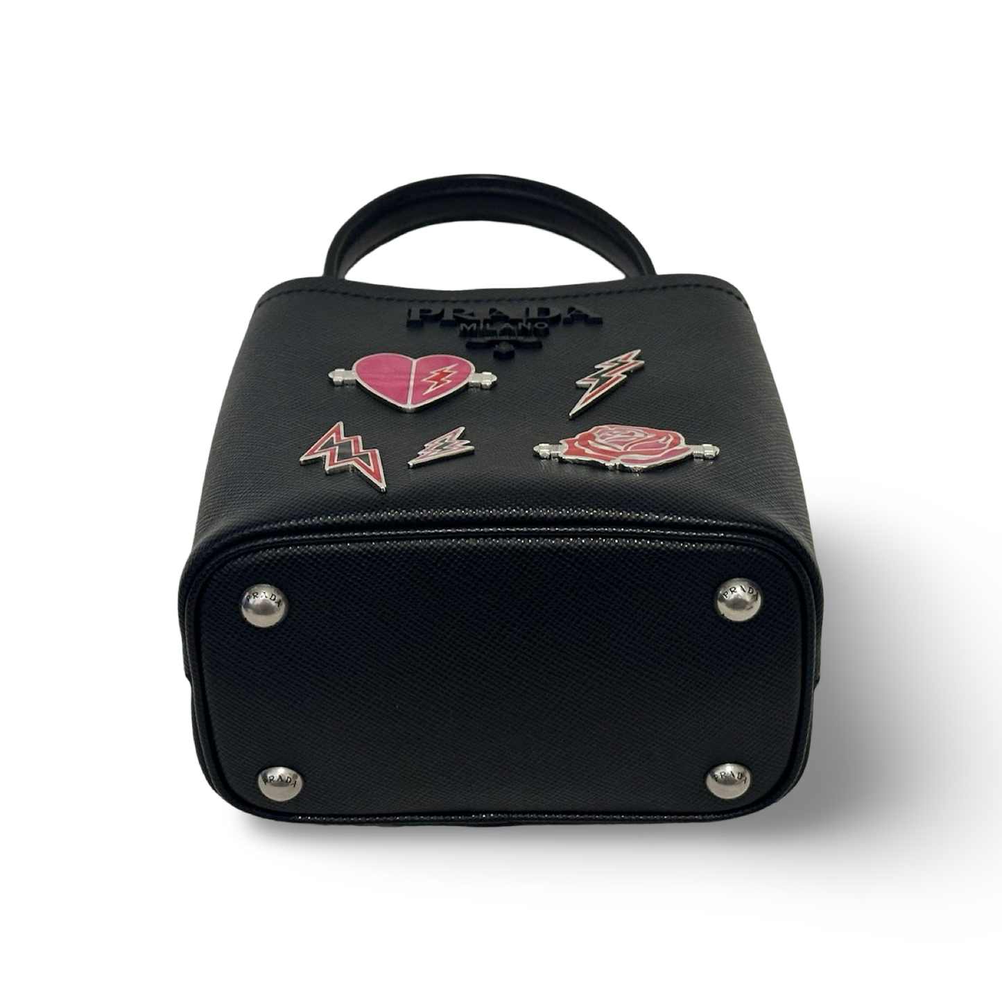 Prada Saffiano Smalto Small Panier Bucket Bag - SHW / Black