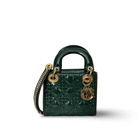 Dior Classic Patent Mini Lady Bag - GHW / Green