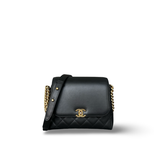 Chanel Quilted Calfskin Medium Side Chain Compartment Flap Bag - GHW / Black