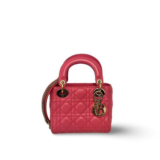 Dior Classic Lambskin Mini Lady Bag - GHW / Pink