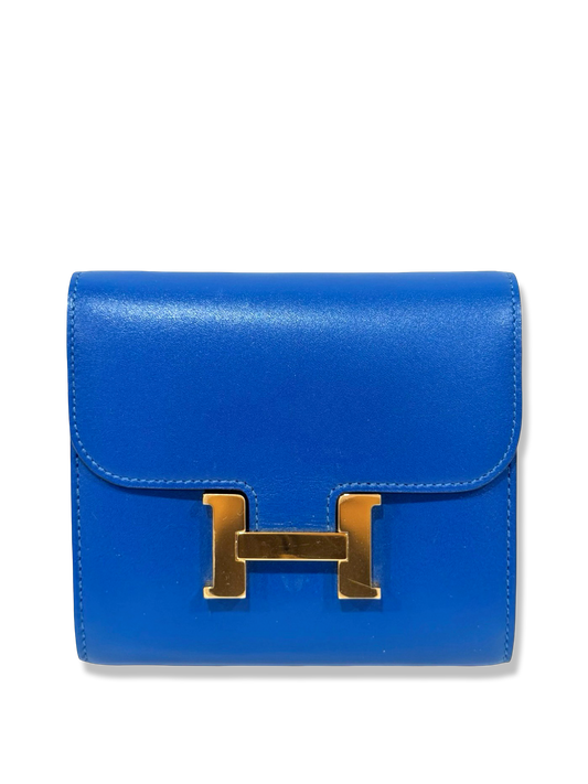 Hermes Box Compact Constance Short Wallet  - GHW / Blue