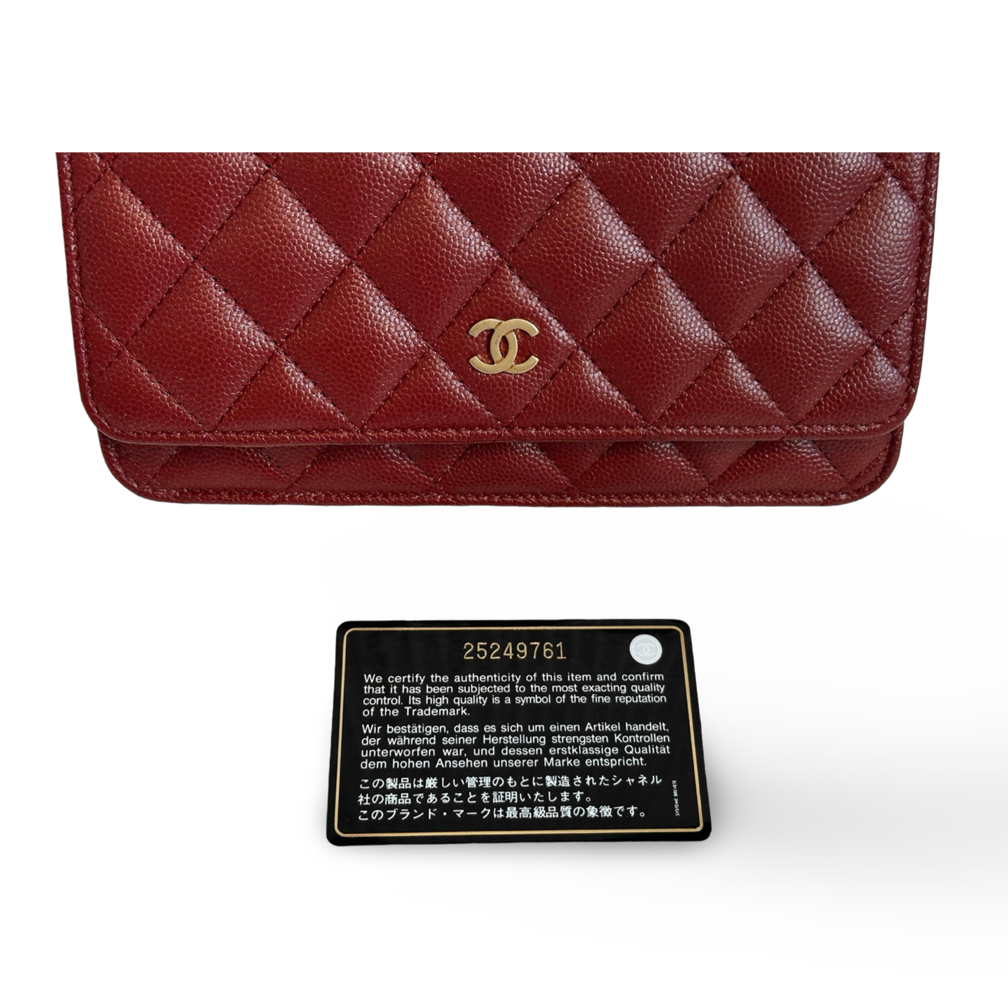 Chane Classic Quilted  Caviar WOC - GHW / Burgundy