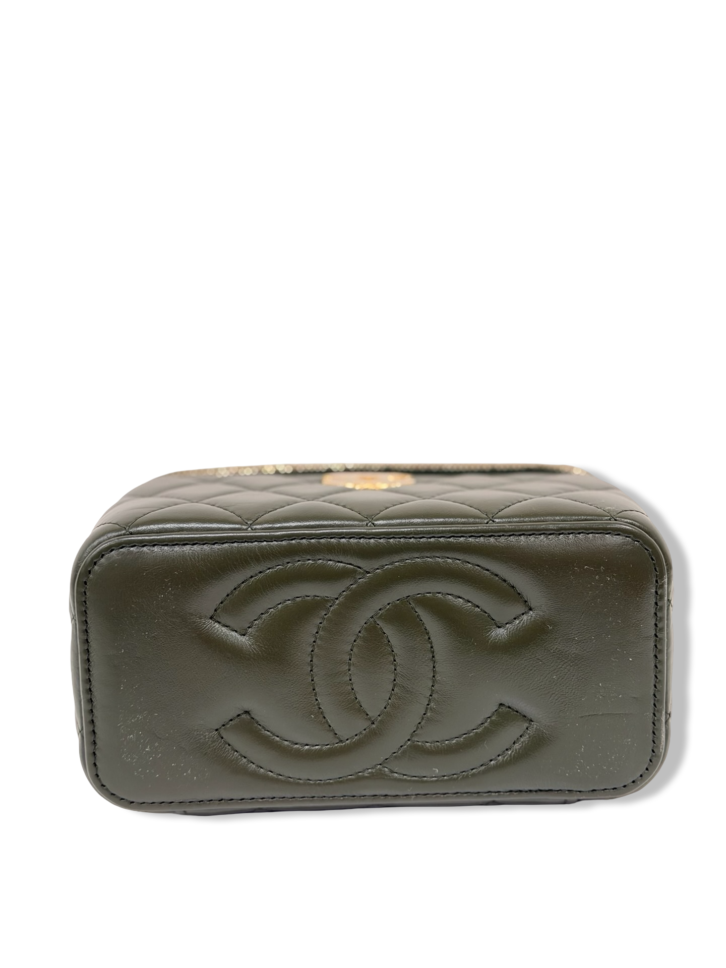 Chanel Quilted Lambskin Small Vanity Case - GHW / Olive Green