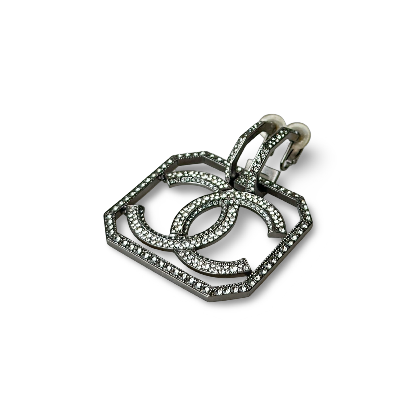 Chanel Rectangle Large Logo Earrings