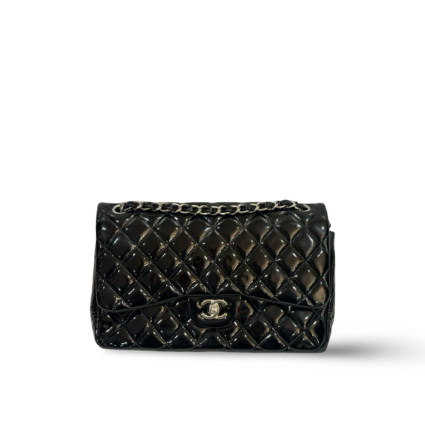 Chanel Quilted Patent Jumbo Double Flap - SHW / Black