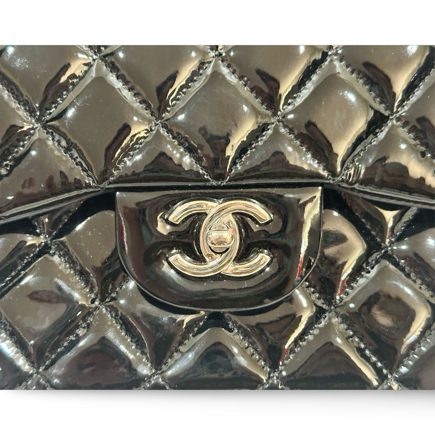 Chanel Quilted Patent Jumbo Double Flap - SHW / Black