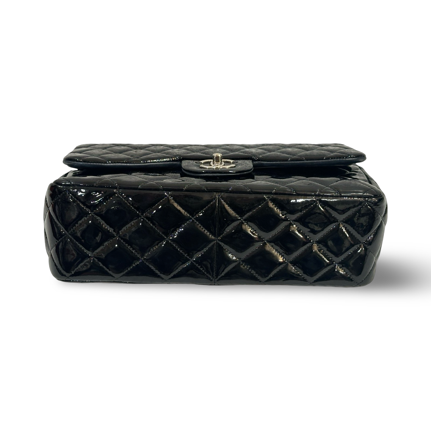 Chanel Quilted Patent Jumbo Double Flap - SHW / Black