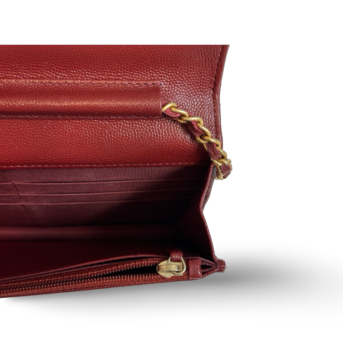 Chane Classic Quilted  Caviar WOC - GHW / Burgundy