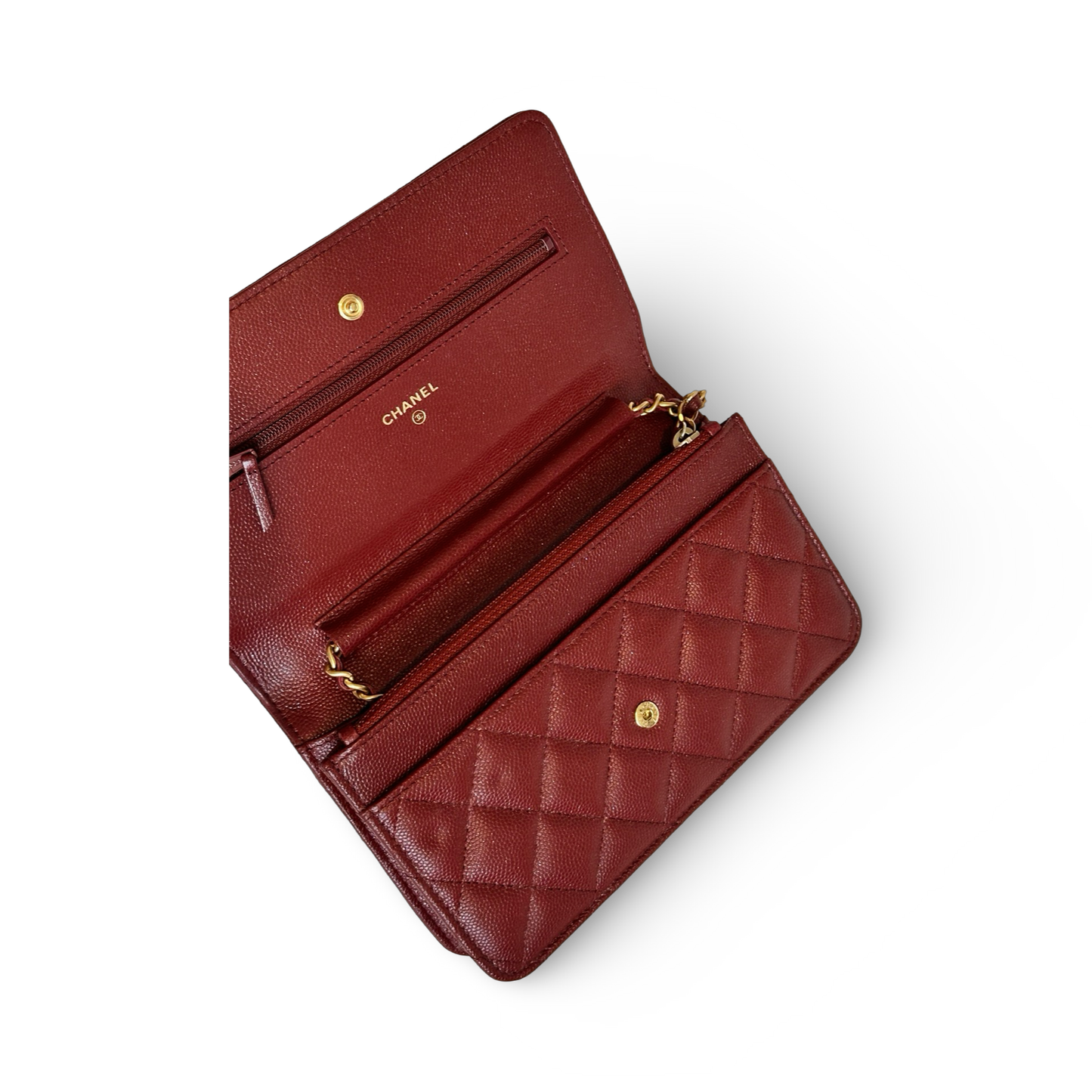 Chane Classic Quilted  Caviar WOC - GHW / Burgundy