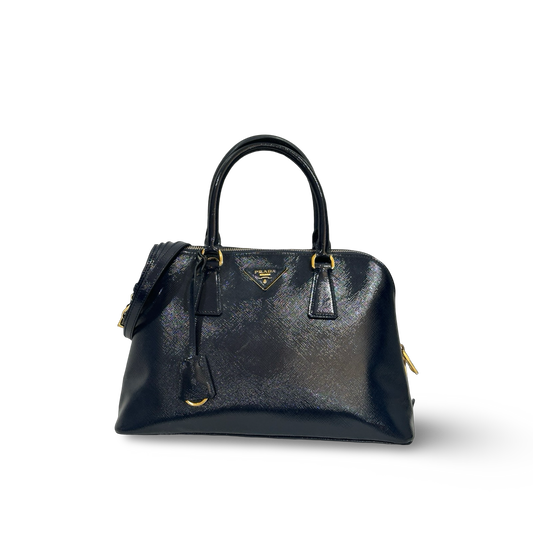 Prada Saffiano Vernice Medium Shell Bag - GHW / Royal