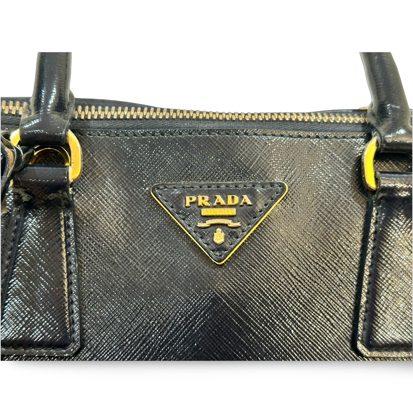 Prada Saffiano Vernice Medium Shell Bag - GHW / Royal