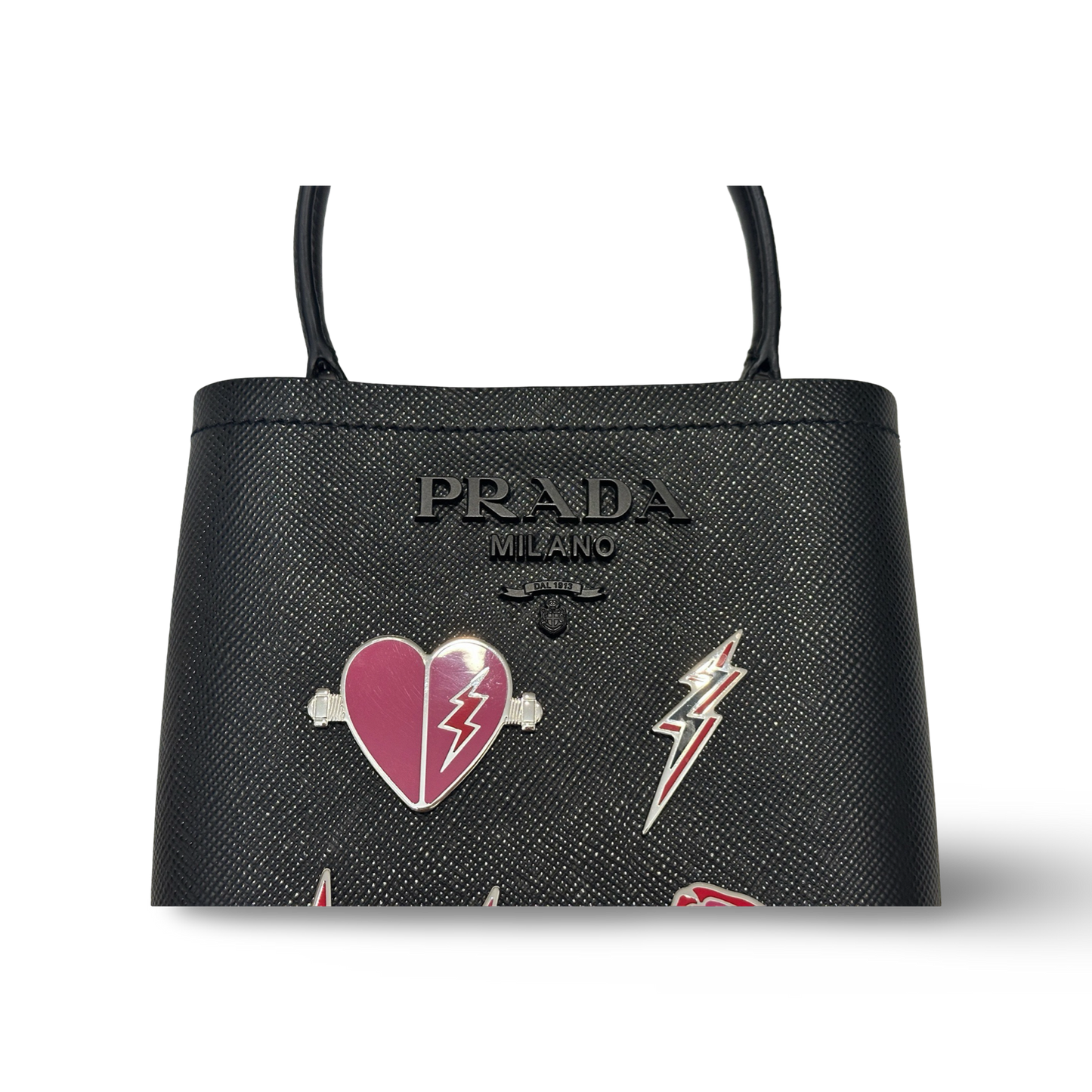 Prada Saffiano Smalto Small Panier Bucket Bag - SHW / Black