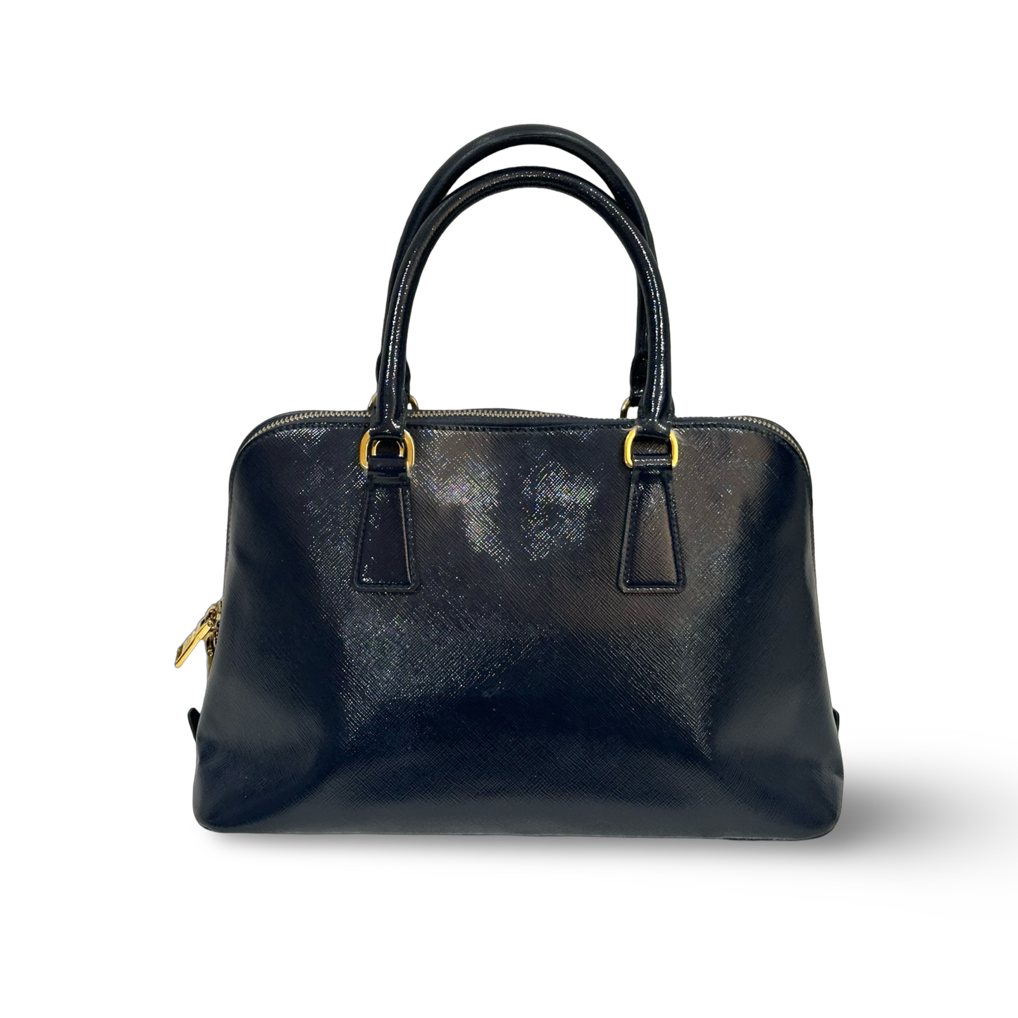 Prada Saffiano Vernice Medium Shell Bag - GHW / Royal
