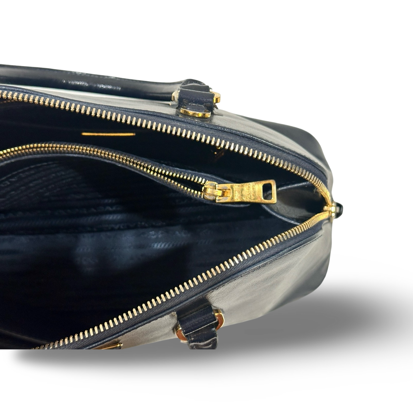 Prada Saffiano Vernice Medium Shell Bag - GHW / Royal