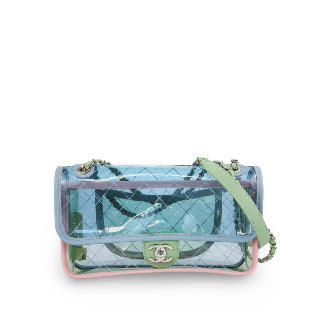 Chanel Quilted PVC Medium Single Flap Bag - SHW / Pink / Blue
