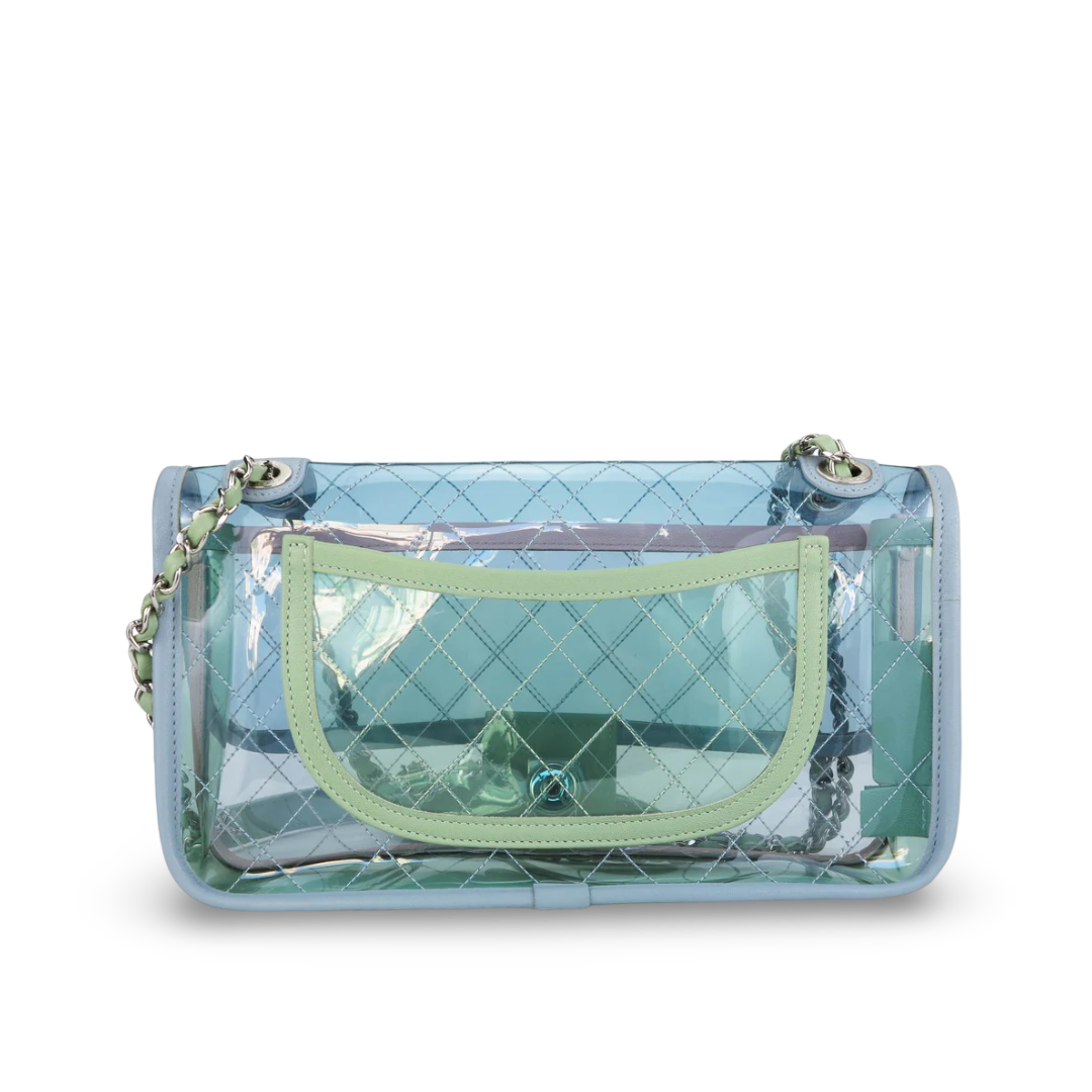 Chanel Quilted PVC Medium Single Flap Bag - SHW / Pink / Blue