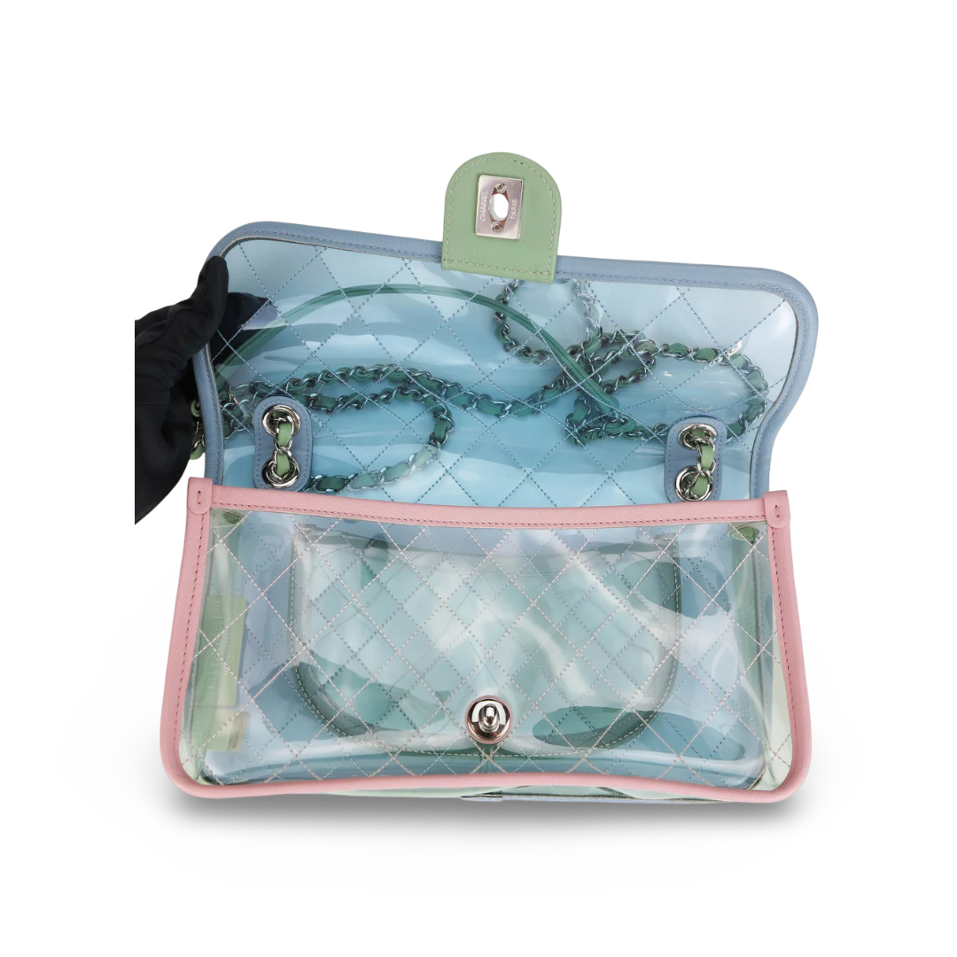 Chanel Quilted PVC Medium Single Flap Bag - SHW / Pink / Blue